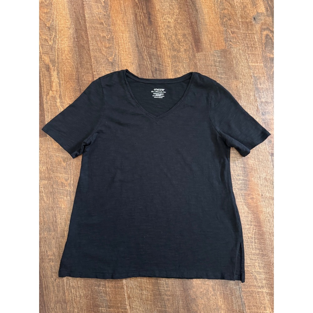 Chico's The Ultimate Tee Size 1 M Black V Neck Cotton Modal Tunic Top